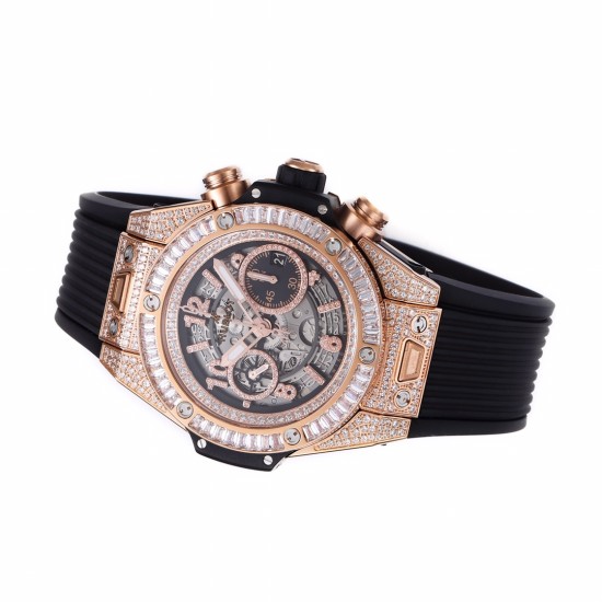 Hublot-Big Bang Unico 44mm Gems Bezel Titanium/RG/Diams Rubber BBF A1280