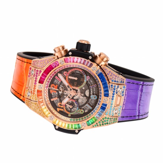Hublot-Big Bang Unico 44mm Rainbow Gems Bezel Titanium/SS/Diams Rubber BBF A1280