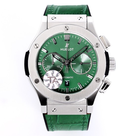 Fusion Bang 43mm Chrono SS/LE Green TAF A7750 Secs @ 3