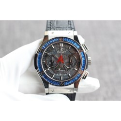 Hublot-Classic Fusion Bang 45mm Chrono Blue Baguette SS/LE Skeleton Dial TAF A7750 Secs @ 3