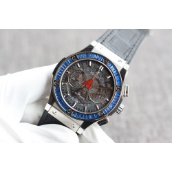 Hublot-Classic Fusion Bang 45mm Chrono Blue Baguette SS/LE Skeleton Dial TAF A7750 Secs @ 3