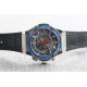 Hublot-Classic Fusion Bang 45mm Chrono Blue Baguette SS/LE Skeleton Dial TAF A7750 Secs @ 3
