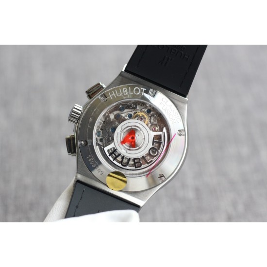 Hublot-Classic Fusion Bang 45mm Chrono Blue Baguette SS/LE Skeleton Dial TAF A7750 Secs @ 3