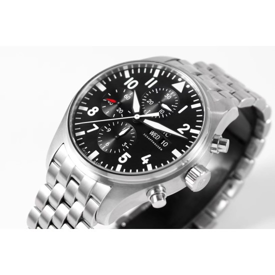 IWC-Pilot Chronograph Ref.3777 43mm SS/SS Black ZF A7750