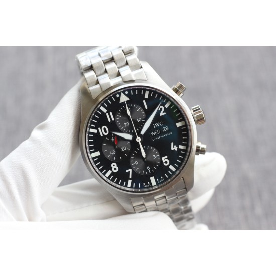 IWC-Pilot Chronograph Ref.3777 43mm SS/SS Black Dial ZF A7750