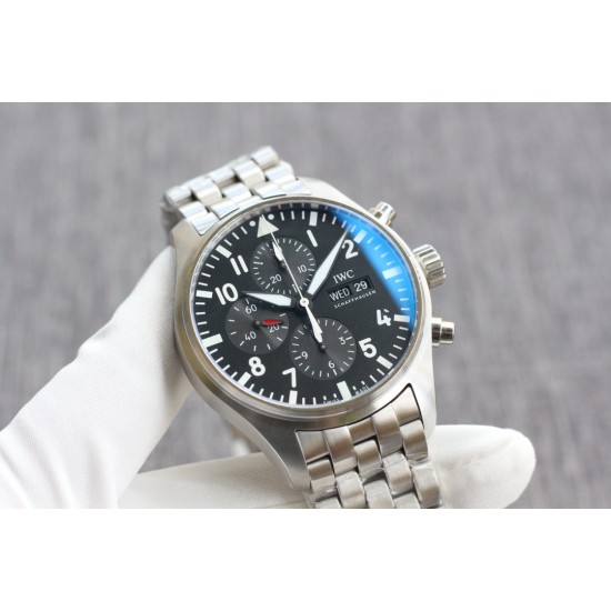 IWC-Pilot Chronograph Ref.3777 43mm SS/SS Black Dial ZF A7750