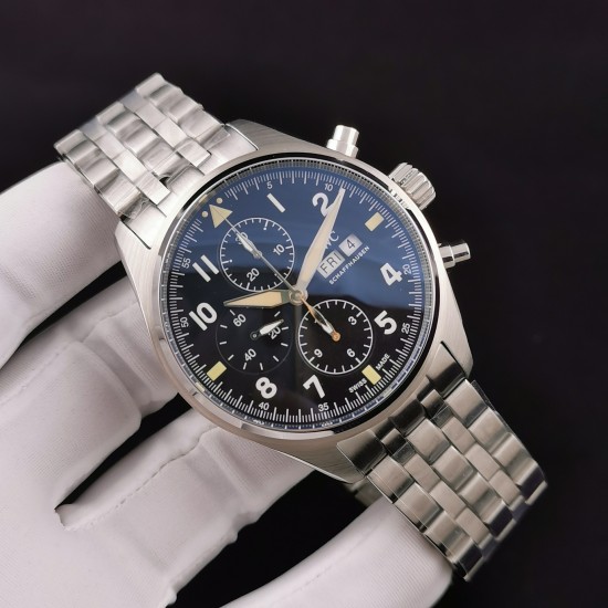 IWC-Pilot Chronograph Ref.3777 43mm SS/SS Black Dial ZF A7750