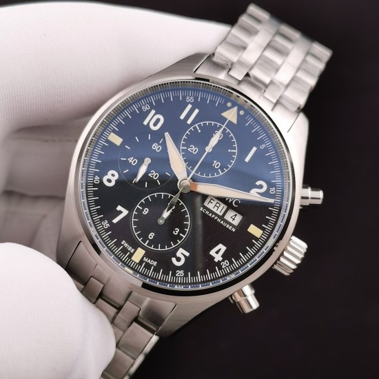 IWC-Pilot Chronograph Ref.3777 43mm SS/SS Black Dial ZF A7750