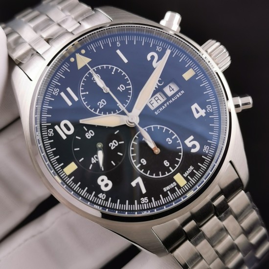 IWC-Pilot Chronograph Ref.3777 43mm SS/SS Black Dial ZF A7750