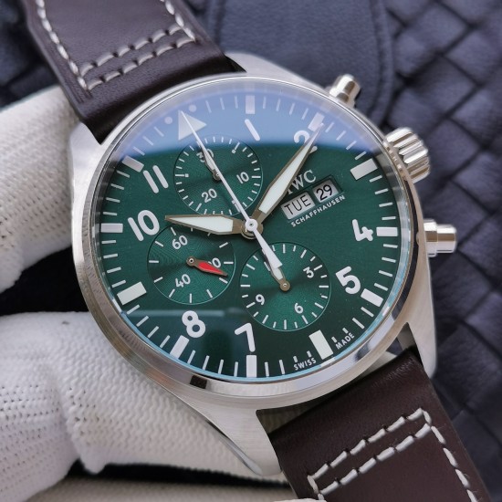 IWC-Pilot Chrono Spitfire IW377709 43mm SS/LE Green ZF A7750