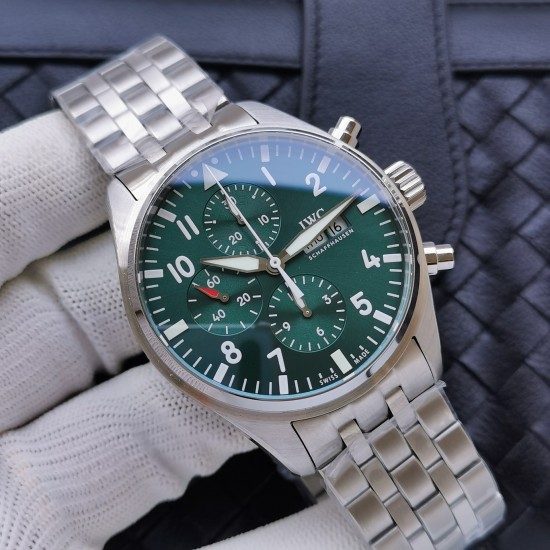 IWC-Pilot Chronograph Ref.3777 43mm SS/SS Green Dial ZF A7750