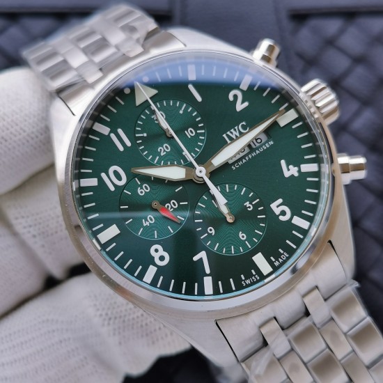 IWC-Pilot Chronograph Ref.3777 43mm SS/SS Green Dial ZF A7750