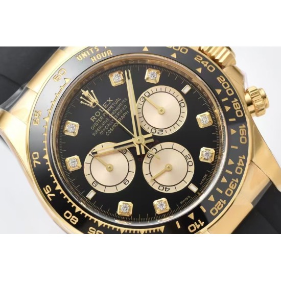Rolex-Daytona 126518 40mm YG/RU Black/Dia Clean SH4131 Super Clone