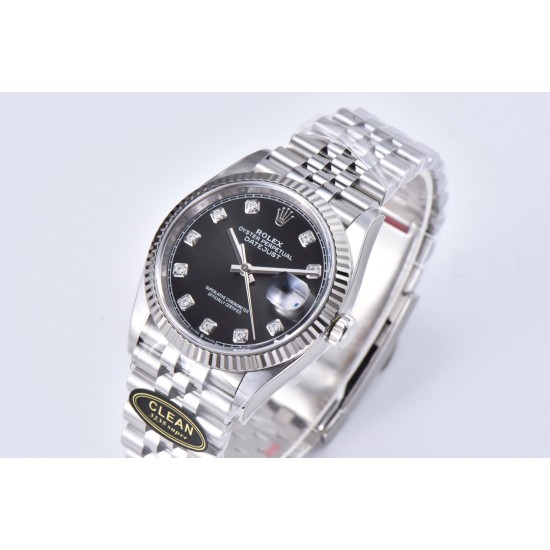 Rolex-Datejust 126234 36mm Jub SS/SS Black/Mois Clean VR3235