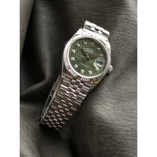 Rolex-Datejust 126234 36mm Jub SS/SS Palm Motif Green/Dia VSF VS3235