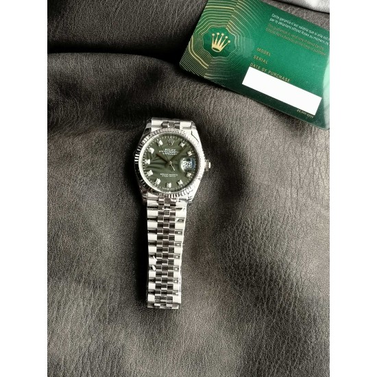 Rolex-Datejust 126234 36mm Jub SS/SS Palm Motif Green/Dia VSF VS3235
