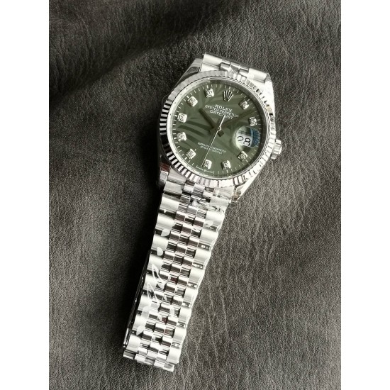 Rolex-Datejust 126234 36mm Jub SS/SS Palm Motif Green/Dia VSF VS3235