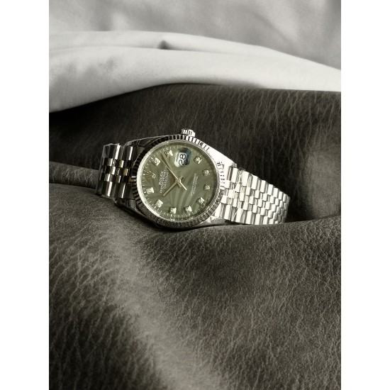 Rolex-Datejust 126234 36mm Jub SS/SS Palm Motif Green/Dia VSF VS3235