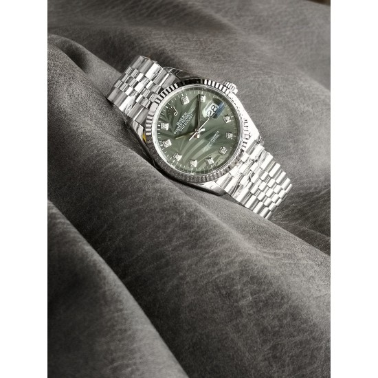 Rolex-Datejust 126234 36mm Jub SS/SS Palm Motif Green/Dia VSF VS3235