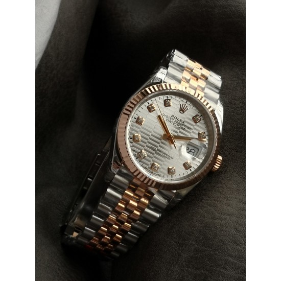 Rolex-Datejust 126231 36mm Jub RG/SS Textured Silver/Dia VSF VS3235