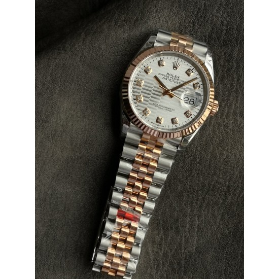 Rolex-Datejust 126231 36mm Jub RG/SS Textured Silver/Dia VSF VS3235