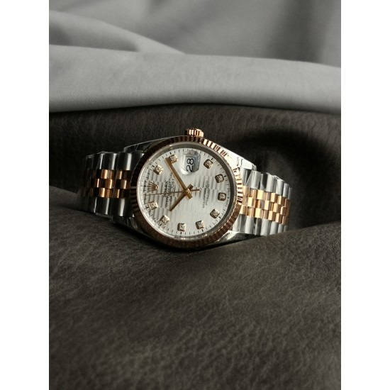 Rolex-Datejust 126231 36mm Jub RG/SS Textured Silver/Dia VSF VS3235