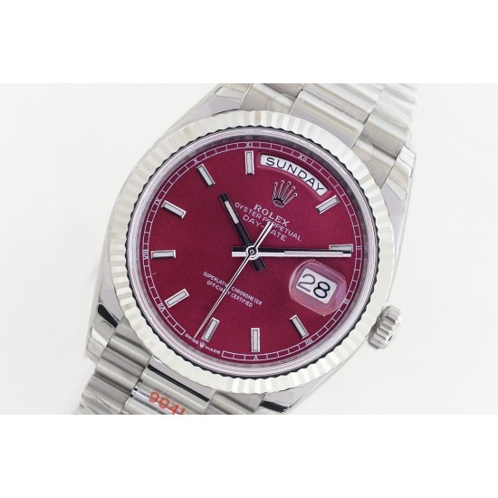 Rolex-DayDate 128236 36mm SS/SS Ice Red/Dia EWF A2836(Gain Weight)