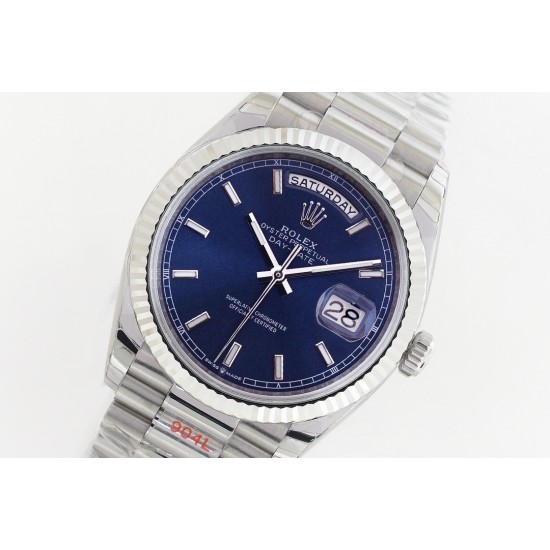 Rolex-DayDate 36mm Flt Pres SS/SS Blue Stk EWF A3255 Mod