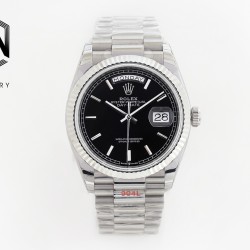 Rolex-DayDate 36mm Flt Pres SS/SS Black Stk EWF Asia 2836