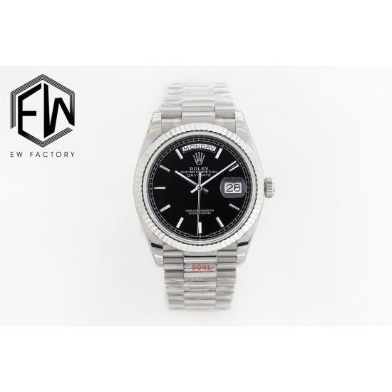 Rolex-DayDate 36mm Flt Pres SS/SS Black Stk EWF Asia 2836