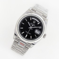 Rolex-DayDate 36mm Flt Pres SS/SS Black Stk EWF Asia 2836