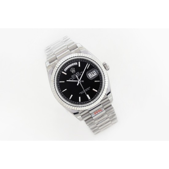 Rolex-DayDate 36mm Flt Pres SS/SS Black Stk EWF Asia 2836