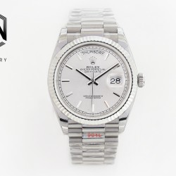 Rolex-DayDate 36mm Flt Pres SS/SS Silv Wht Stk EWF A3255
