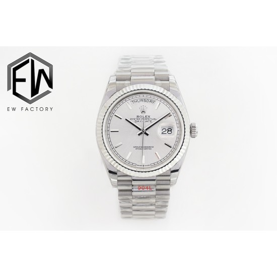Rolex-DayDate 36mm Flt Pres SS/SS Silv Wht Stk EWF A3255