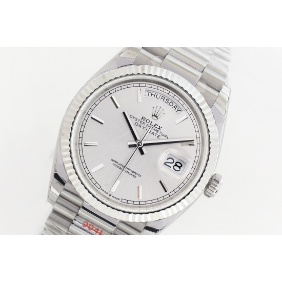 Rolex-DayDate 36mm Flt Pres SS/SS Silv Wht Stk EWF A3255