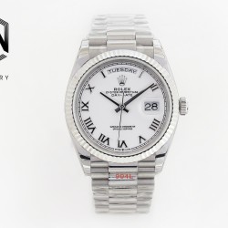 Rolex-DayDate 36mm Flt Pres SS/SS Wht Roman EWF A3255 Mod