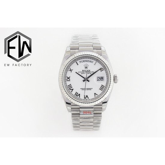 Rolex-DayDate 36mm Flt Pres SS/SS Wht Roman EWF A3255 Mod