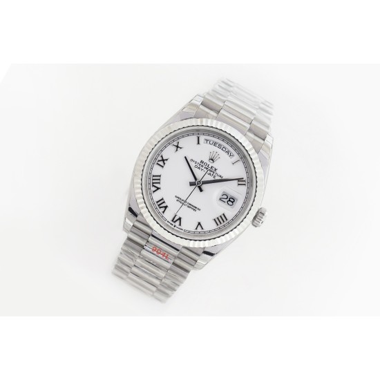 Rolex-DayDate 36mm Flt Pres SS/SS Wht Roman EWF A3255 Mod