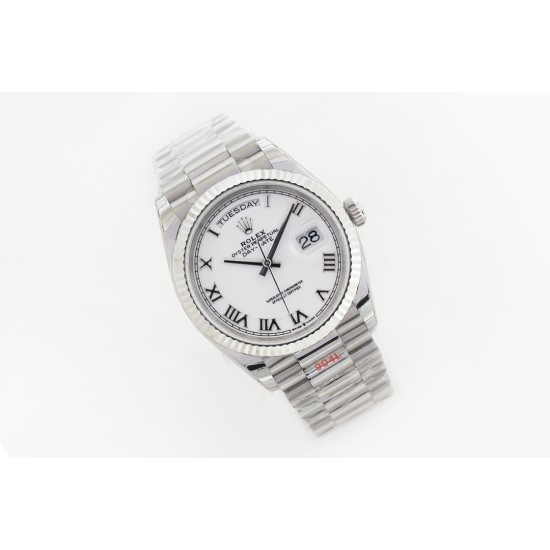 Rolex-DayDate 36mm Flt Pres SS/SS Wht Roman EWF A3255 Mod