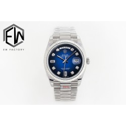 Rolex-DayDate 36mm Flt Pres SS/SS Blue Diam EWF A3255 Mod