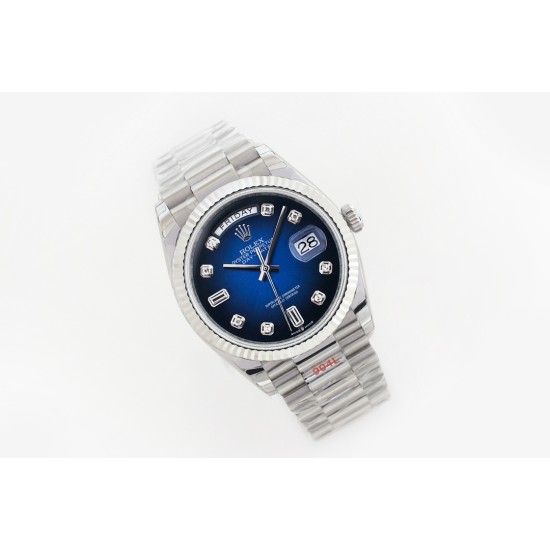 Rolex-DayDate 36mm Flt Pres SS/SS Blue Diam EWF A3255 Mod