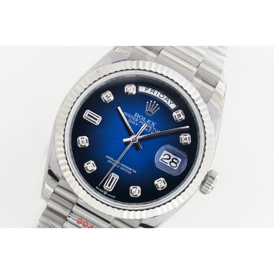 Rolex-DayDate 36mm Flt Pres SS/SS Blue Diam EWF A3255 Mod