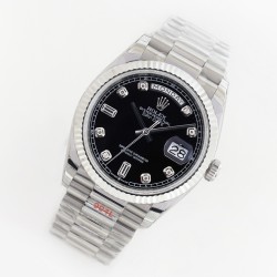 Rolex-DayDate 36mm Flt Pres SS/SS Black Diam EWF A3255 Mod