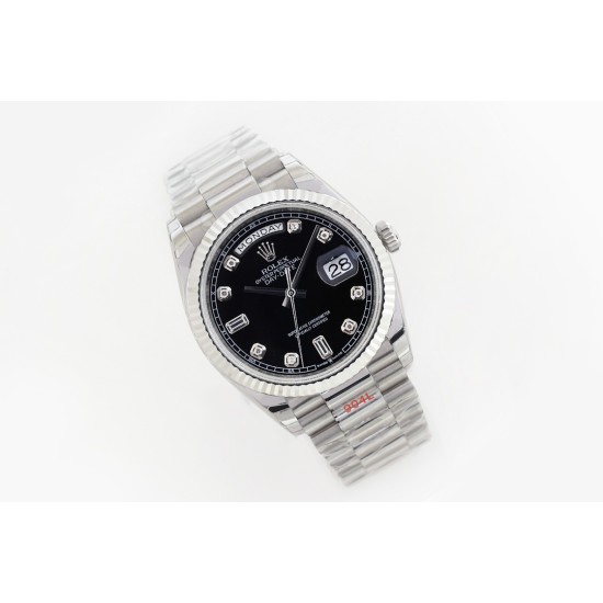 Rolex-DayDate 36mm Flt Pres SS/SS Black Diam EWF A3255 Mod