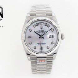 Rolex-DayDate 36mm Flt Pres SS/SS Wht MOP Diam EWF A3255 Mo