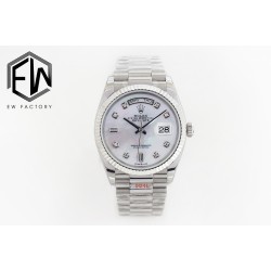 Rolex-DayDate 36mm Flt Pres SS/SS Wht MOP Diam EWF A3255 Mo