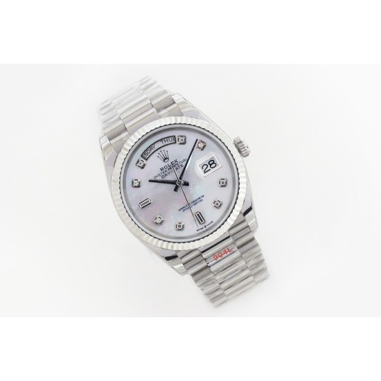 Rolex-DayDate 36mm Flt Pres SS/SS Wht MOP Diam EWF A3255 Mo