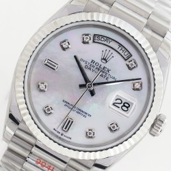 Rolex-DayDate 36mm Flt Pres SS/SS Wht MOP Diam EWF A3255 Mo