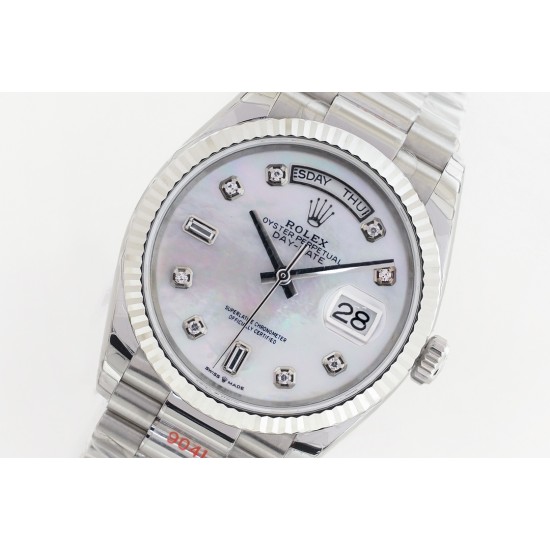 Rolex-DayDate 36mm Flt Pres SS/SS Wht MOP Diam EWF A3255 Mo