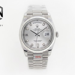 Rolex-DayDate 36mm Flt Pres SS/SS Silv Wht Diam EWF A3255